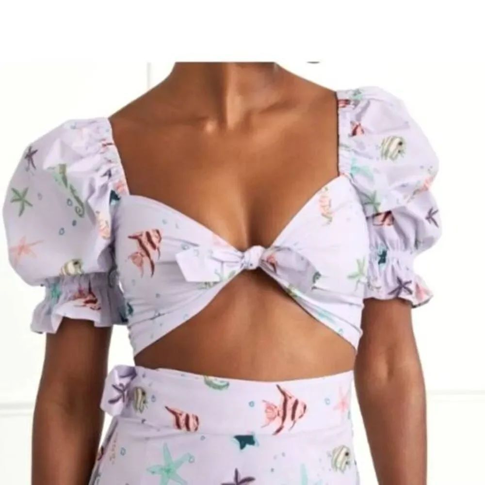 NEW Hill House Sea Creatures The Isabella Cottagecore Mermaid Tie Crop Top S